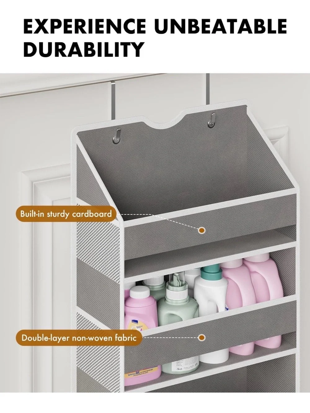 Over the Door Hanging Organizer for Bathroom & Nursery - 6 Shelf